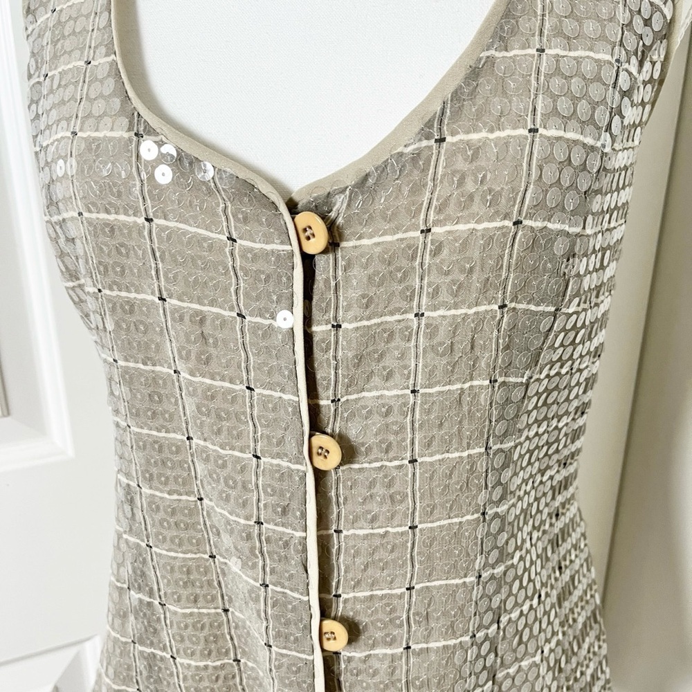 Giorgio Armani Beige Sequin Grid Tank Top - Picture 5 of 12